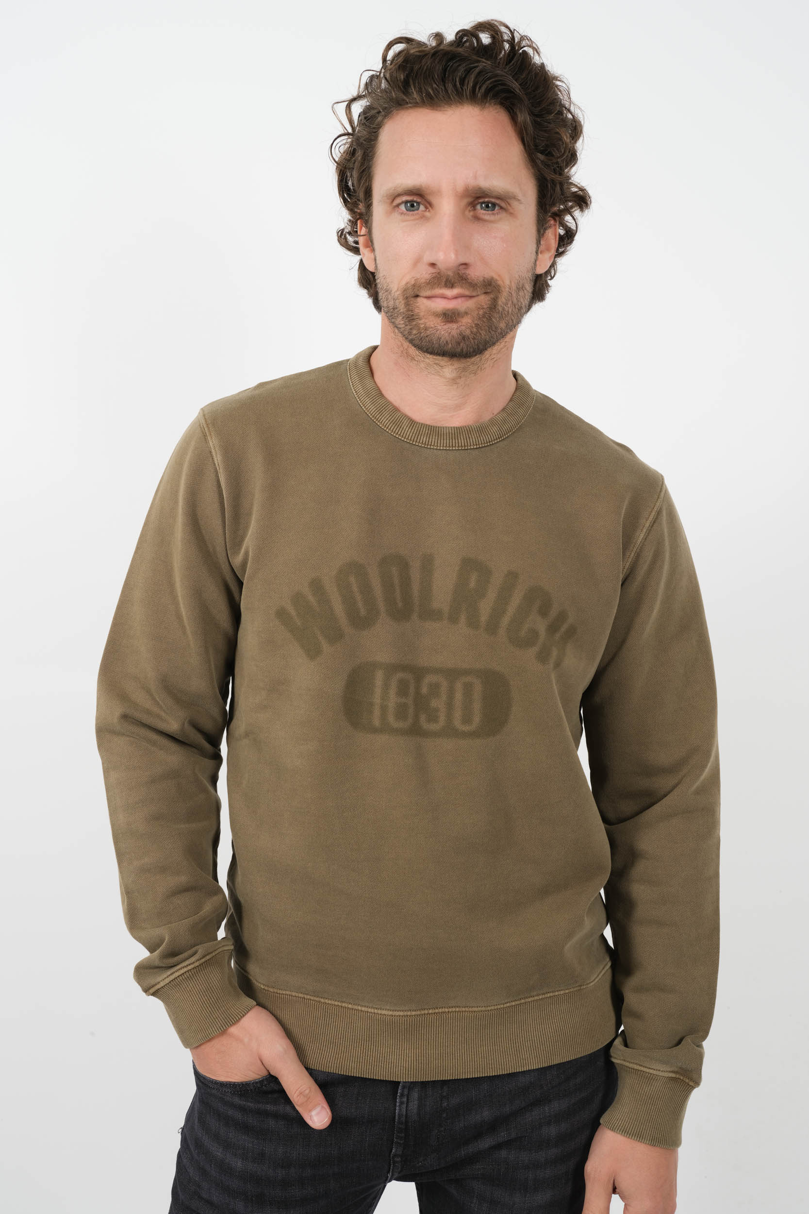 SWEAT WOOLRICH COL ROND KAKI SW022-6178