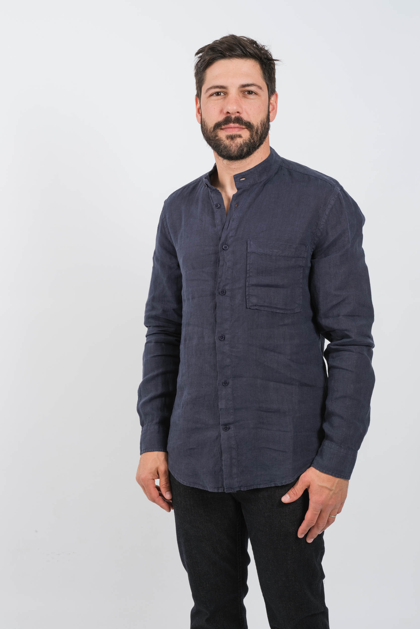 CHEMISE NN07 LIN MANCHES LONGUES MARINE EDDIE-200