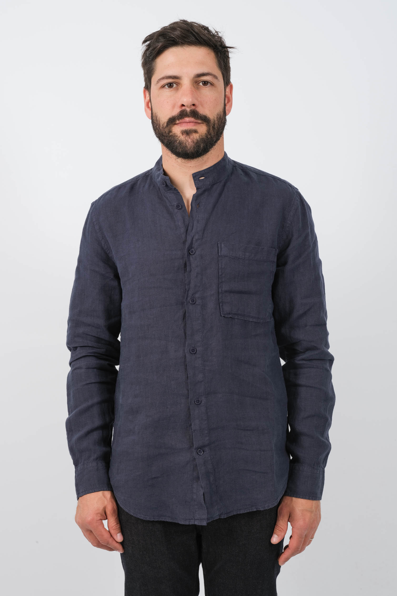 CHEMISE NN07 LIN MANCHES LONGUES MARINE EDDIE-200