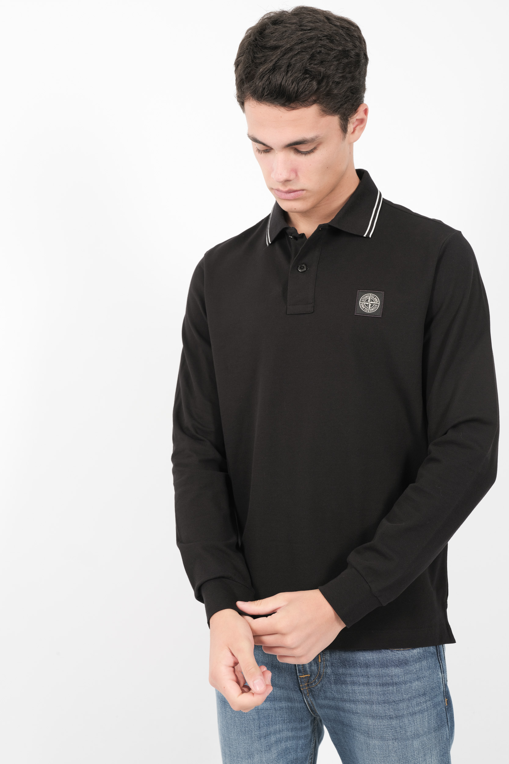 POLO STONE ISLAND COL AVEC LISERE MANCHES LONGUES NOIR 81152SL18-A0029