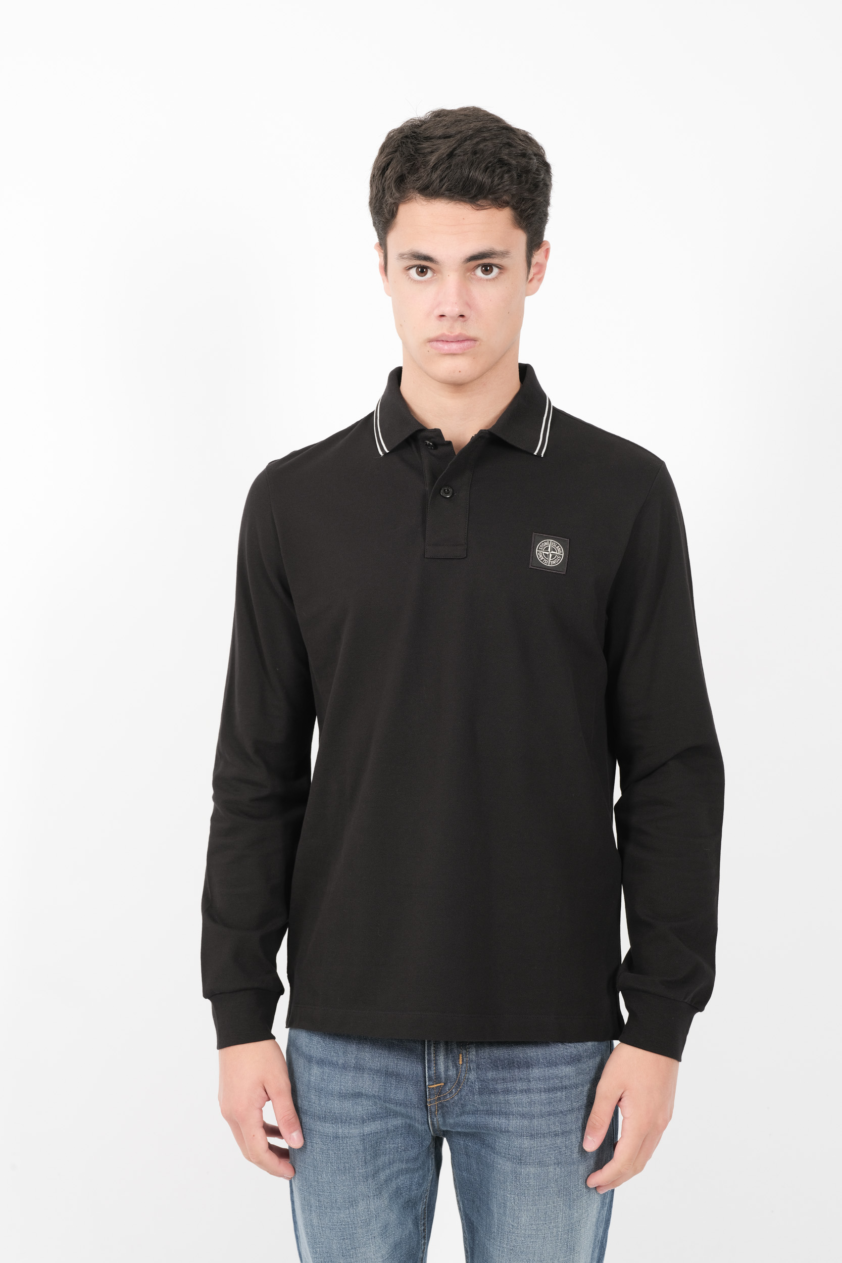 POLO STONE ISLAND COL AVEC LISERE MANCHES LONGUES NOIR 81152SL18-A0029