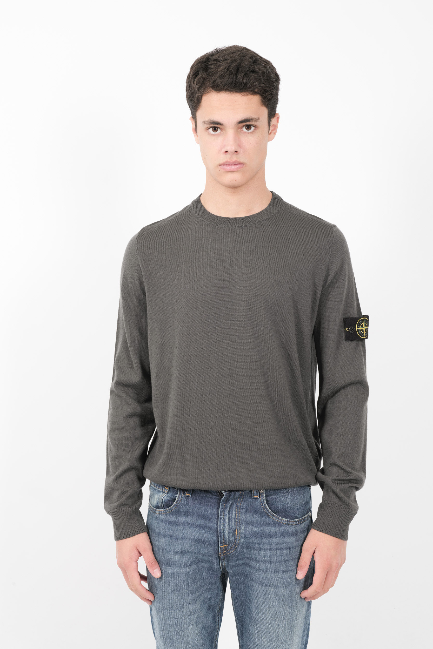 PULL STONE ISLAND COL ROND EN MAILLE DE LAINE GRIS 8115510C4-V0062