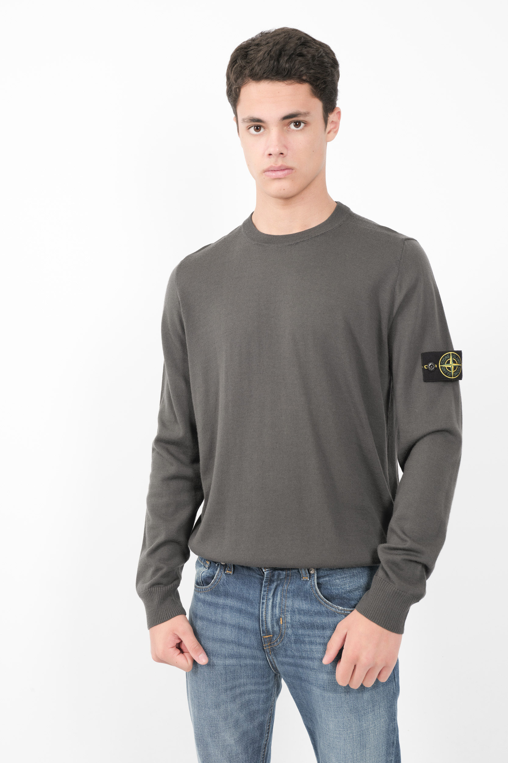 PULL STONE ISLAND COL ROND EN MAILLE DE LAINE GRIS 8115510C4-V0062