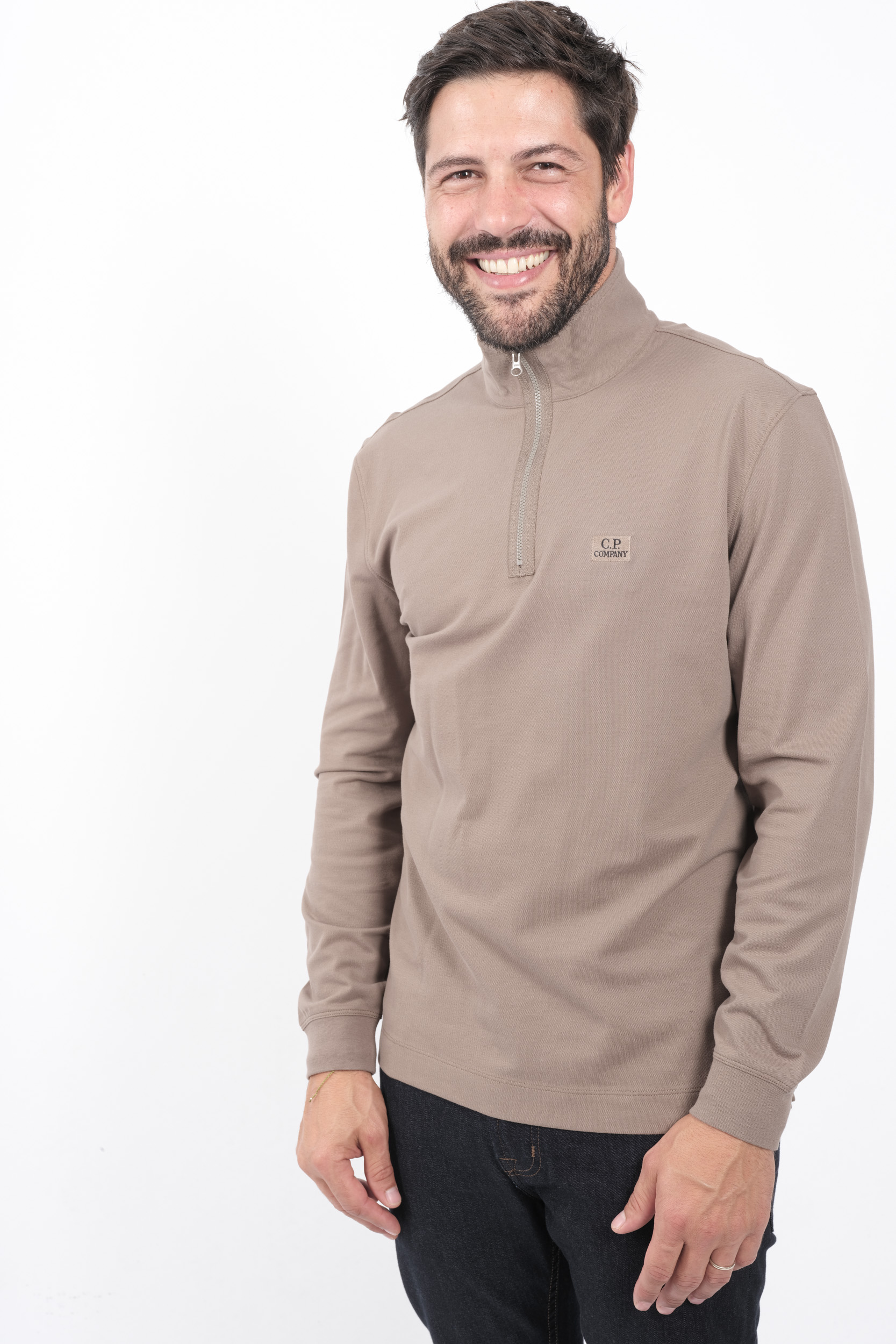 POLO C.P COMPANY DEMI-ZIP MANCHES LONGUES BEIGE L152A-359