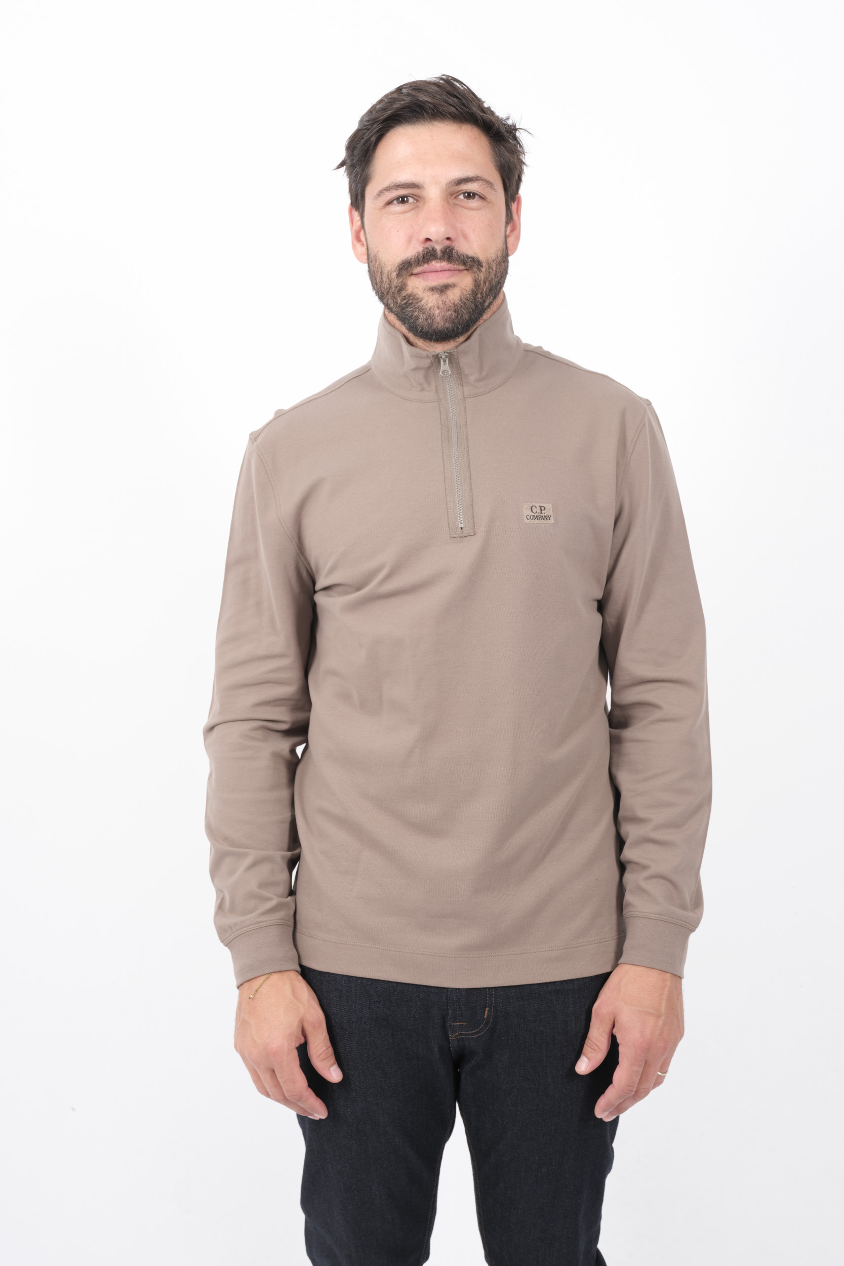 POLO C.P COMPANY DEMI-ZIP MANCHES LONGUES BEIGE L152A-359