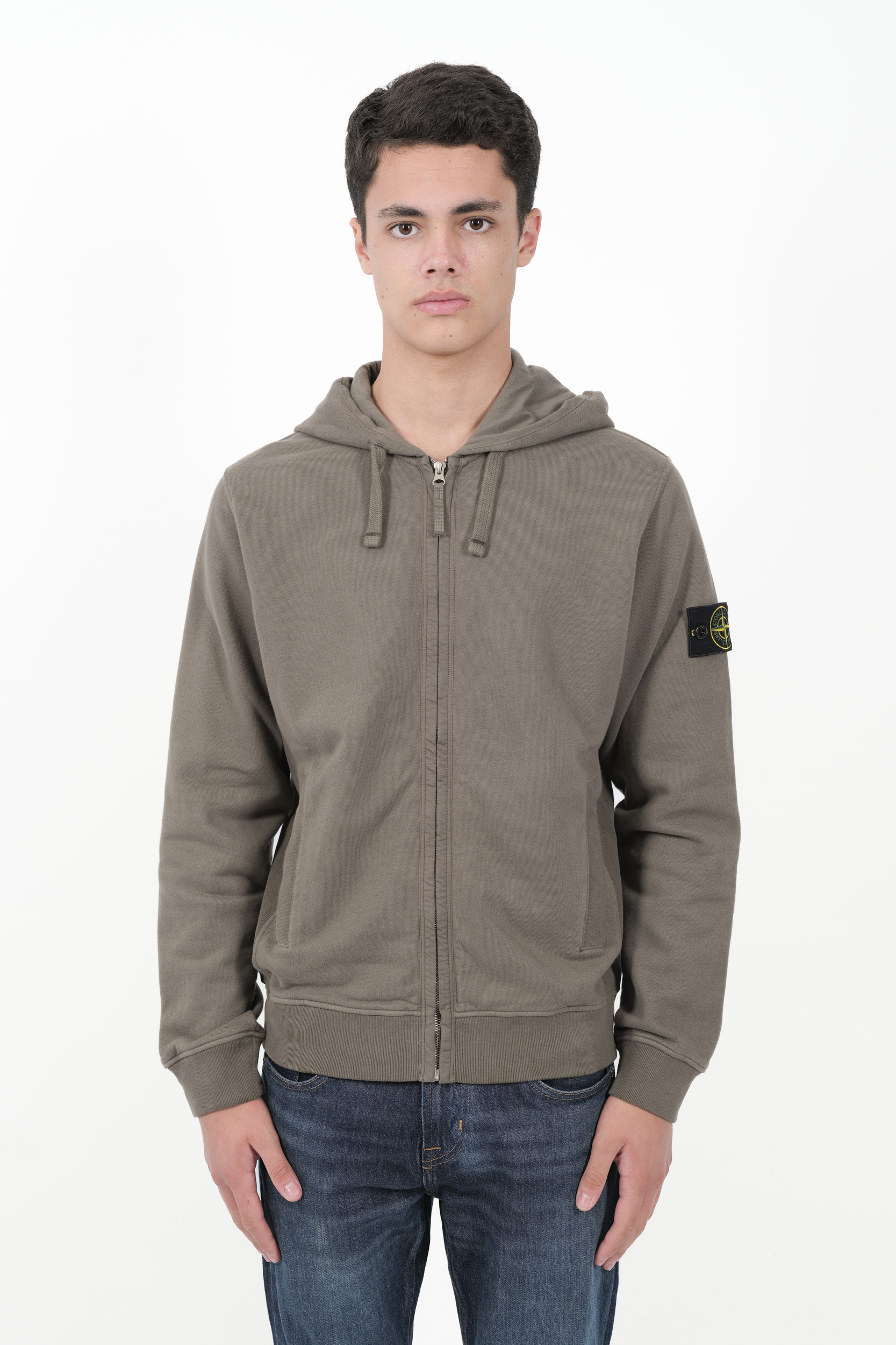 SWEAT STONE ISLAND CAPUCHE ZIPPE KAKI CLAIR 811563520-V0075