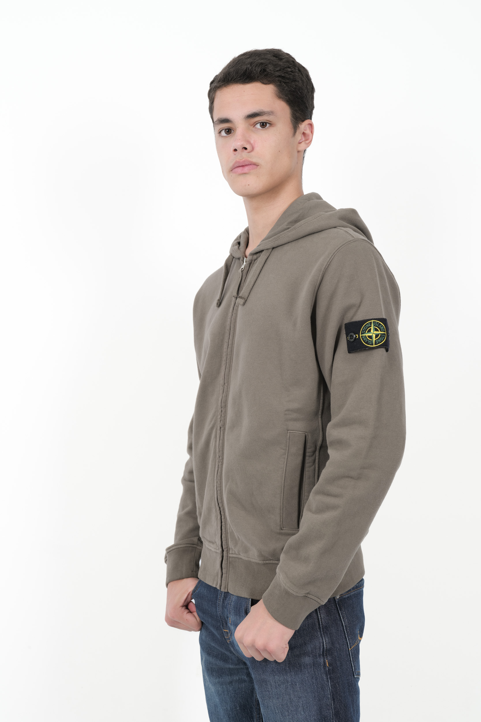 SWEAT STONE ISLAND CAPUCHE ZIPPE KAKI CLAIR 811563520-V0075