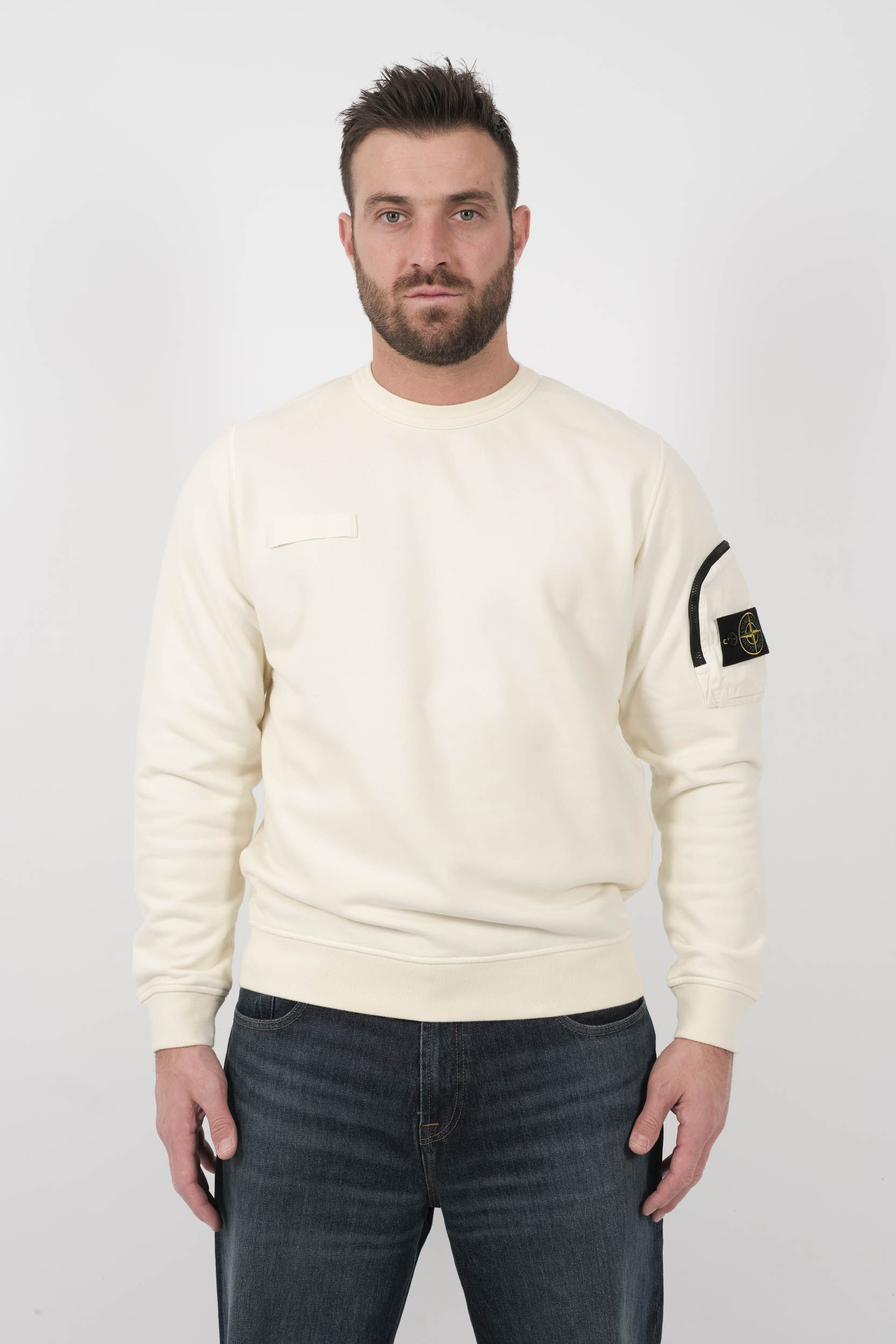 SWEAT STONE ISLAND COL ROND POCHE MANCHE ECRU S156103S123-V0093