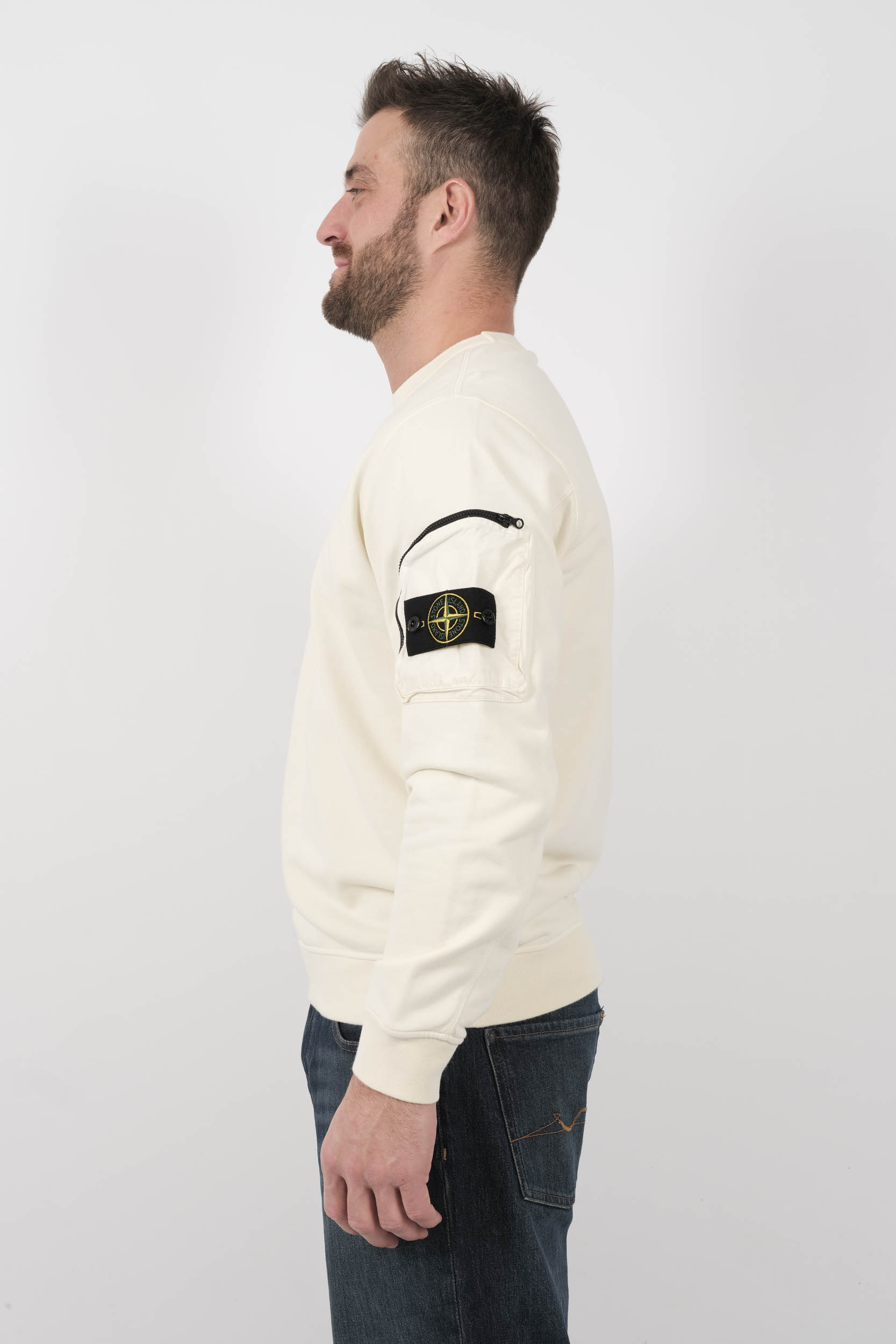 SWEAT STONE ISLAND COL ROND POCHE MANCHE ECRU S156103S123-V0093