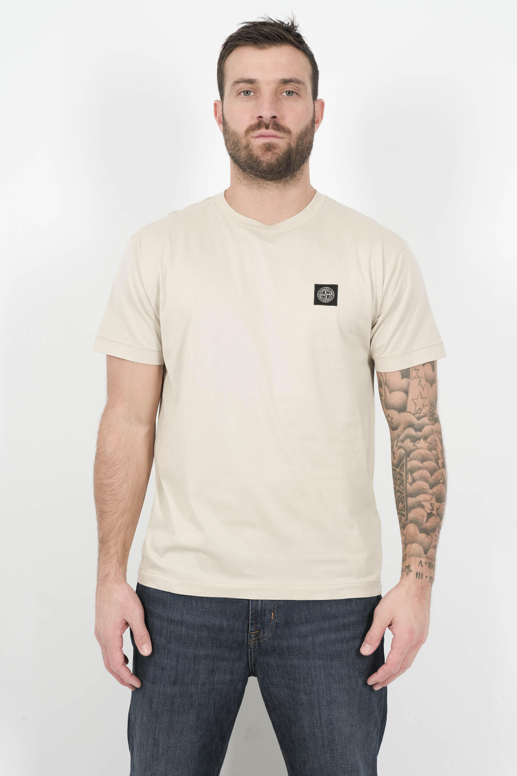 TEE-SHIRT STONE ISLAND AVEC LOGO BRODE BLANC CREME S152139S13-V0095