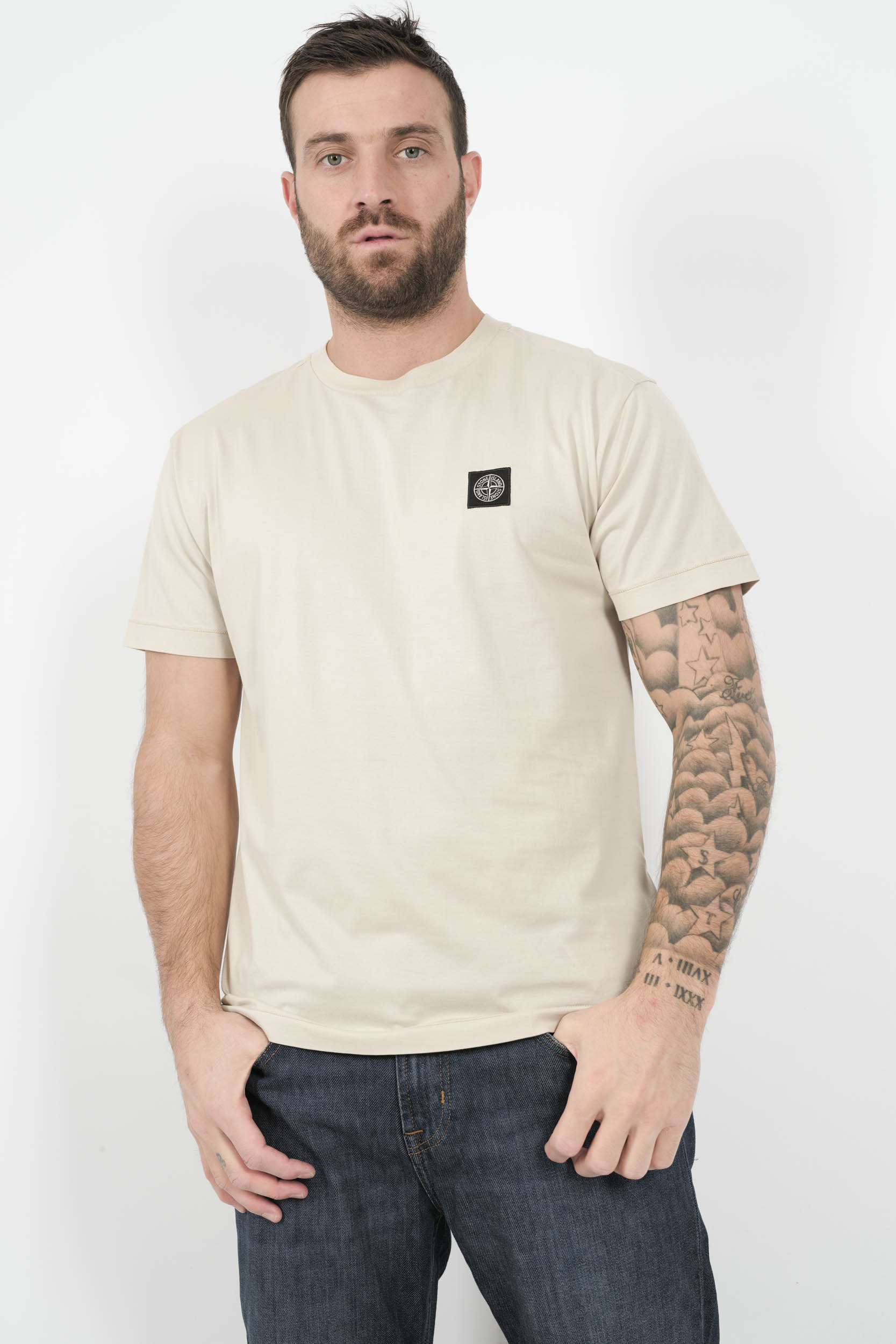 TEE-SHIRT STONE ISLAND AVEC LOGO BRODE BLANC CREME S152139S13-V0095