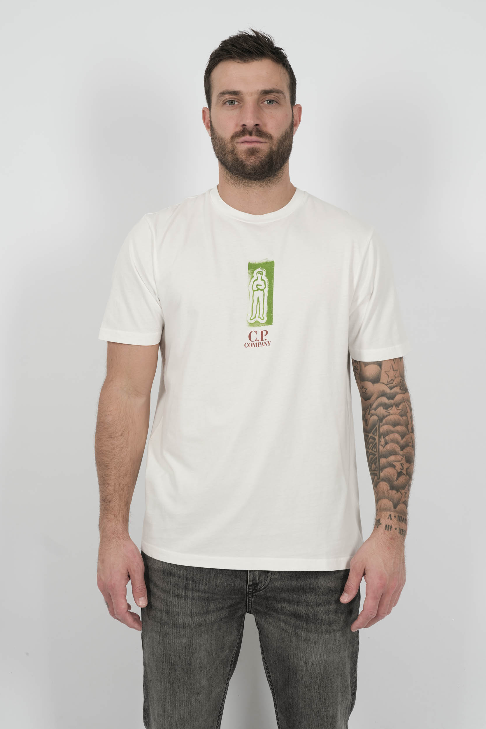 TEE-SHIRT C.P COMPANY AVEC LOGO DEVANT ET DOS BLANC S310A-103