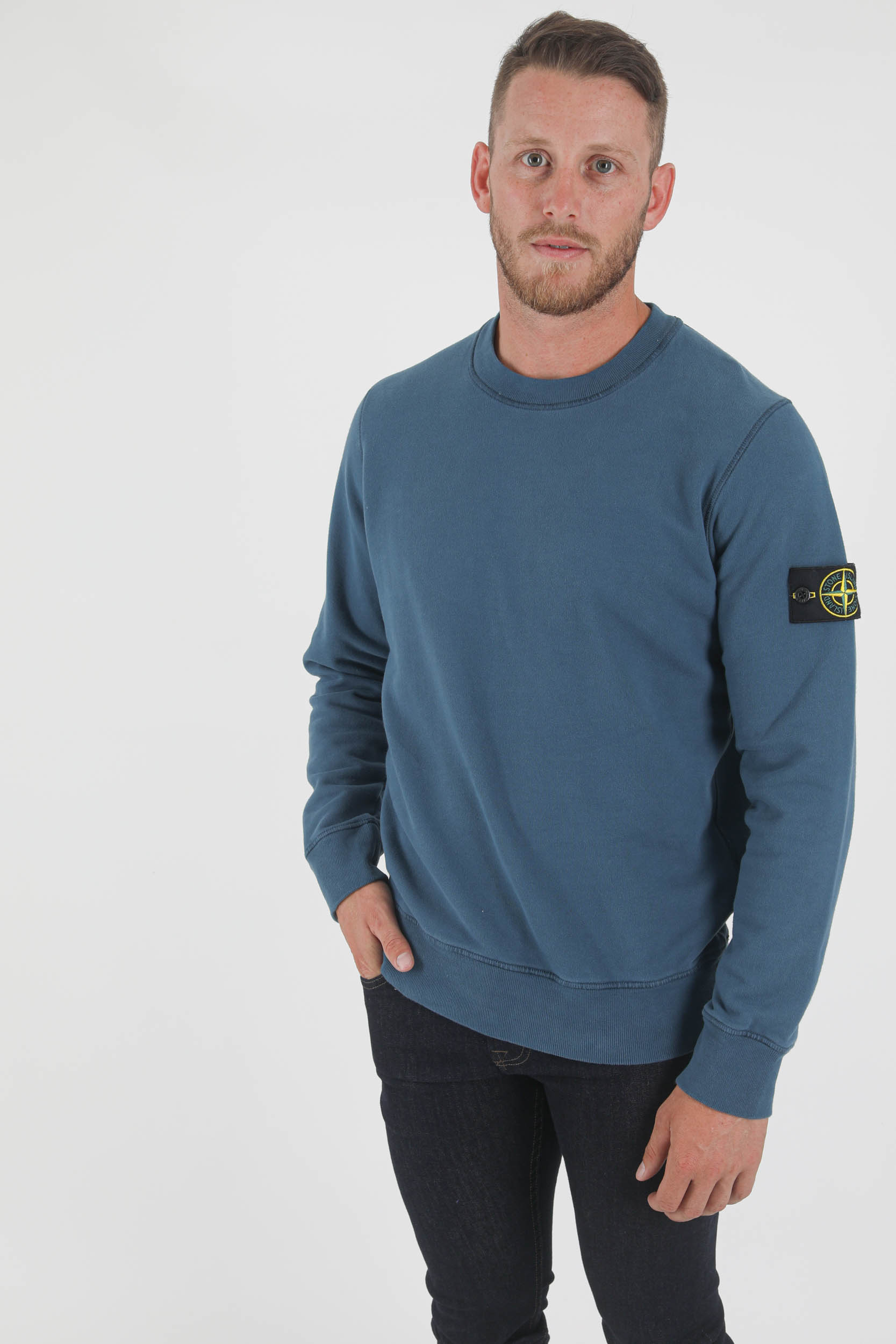 SWEAT COL ROND STONE ISLAND BLEU PETROLE 751563020 V0023