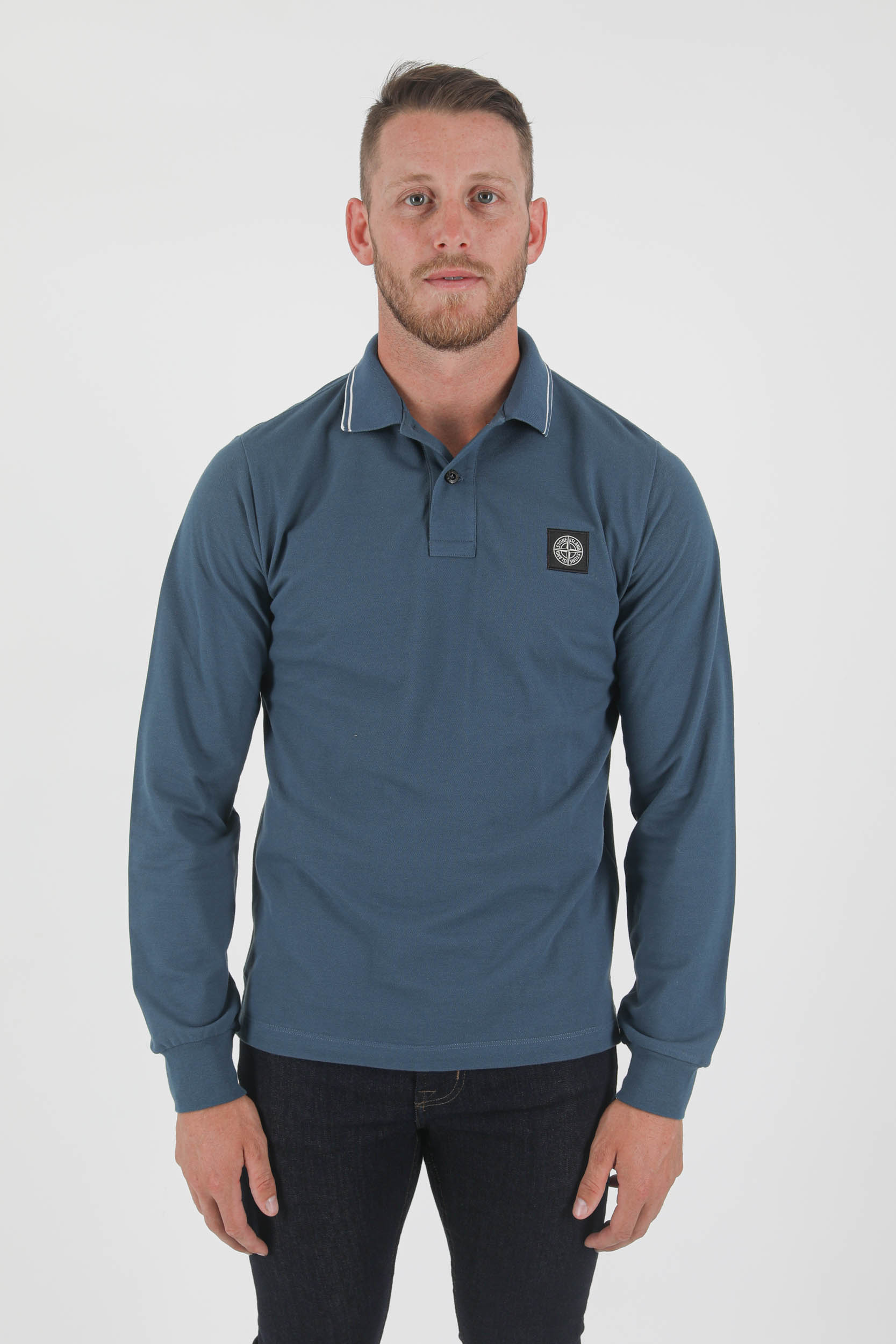 POLO MANCHES LONGUES STONE ISLAND BLEU PETROLE 75152SS18-V0023