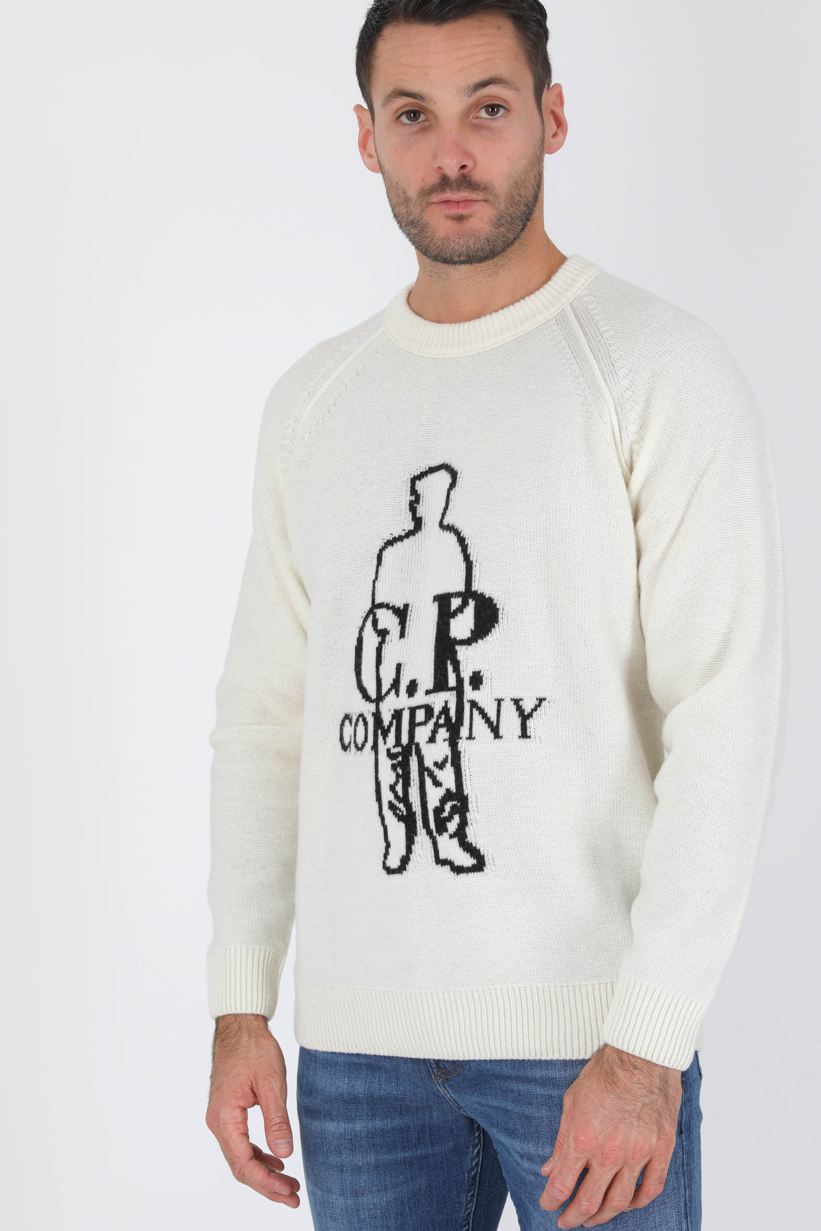 PULL EN LAINE C.P COMPANY BLANC LOGO N331A-103