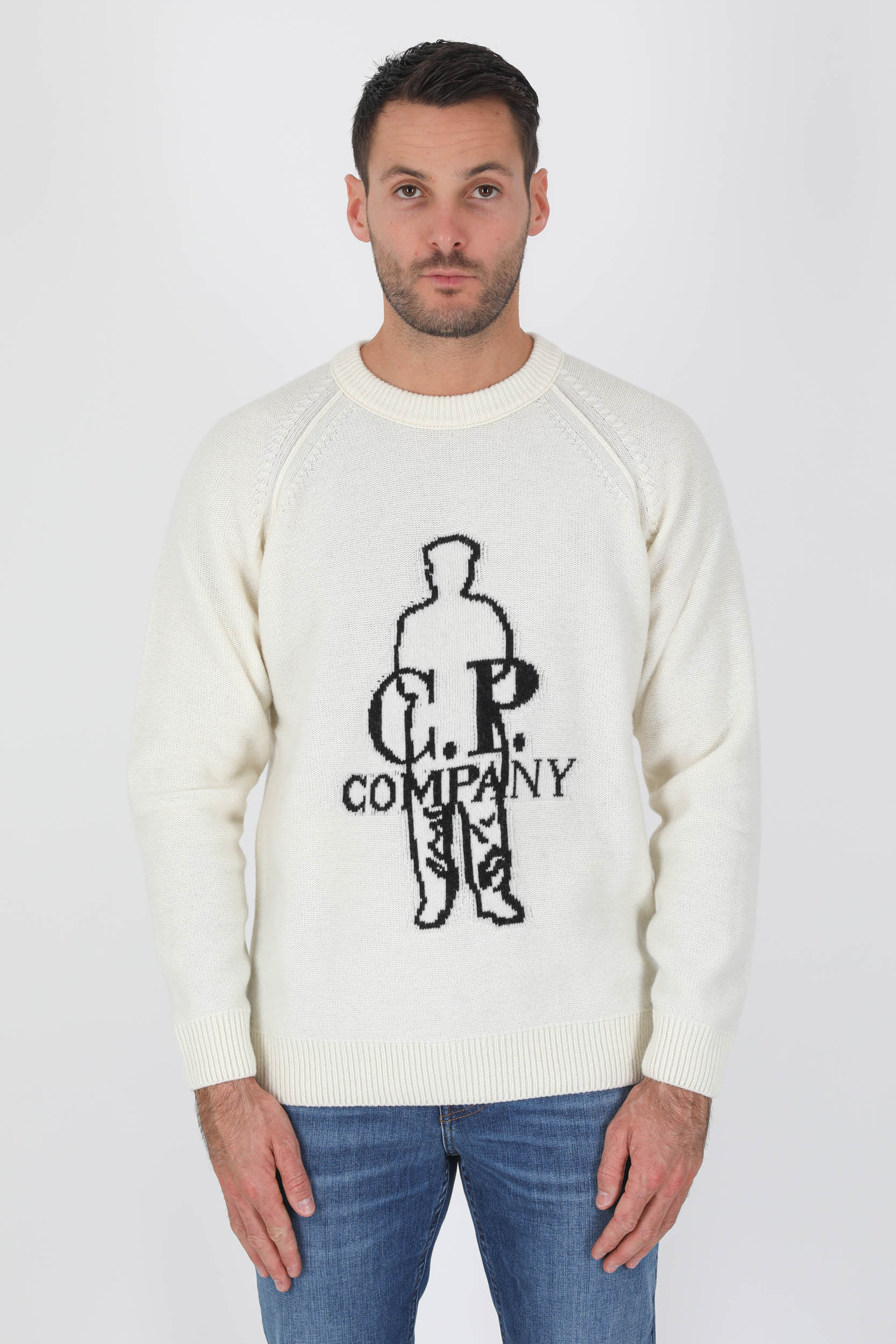 PULL EN LAINE C.P COMPANY BLANC LOGO N331A-103