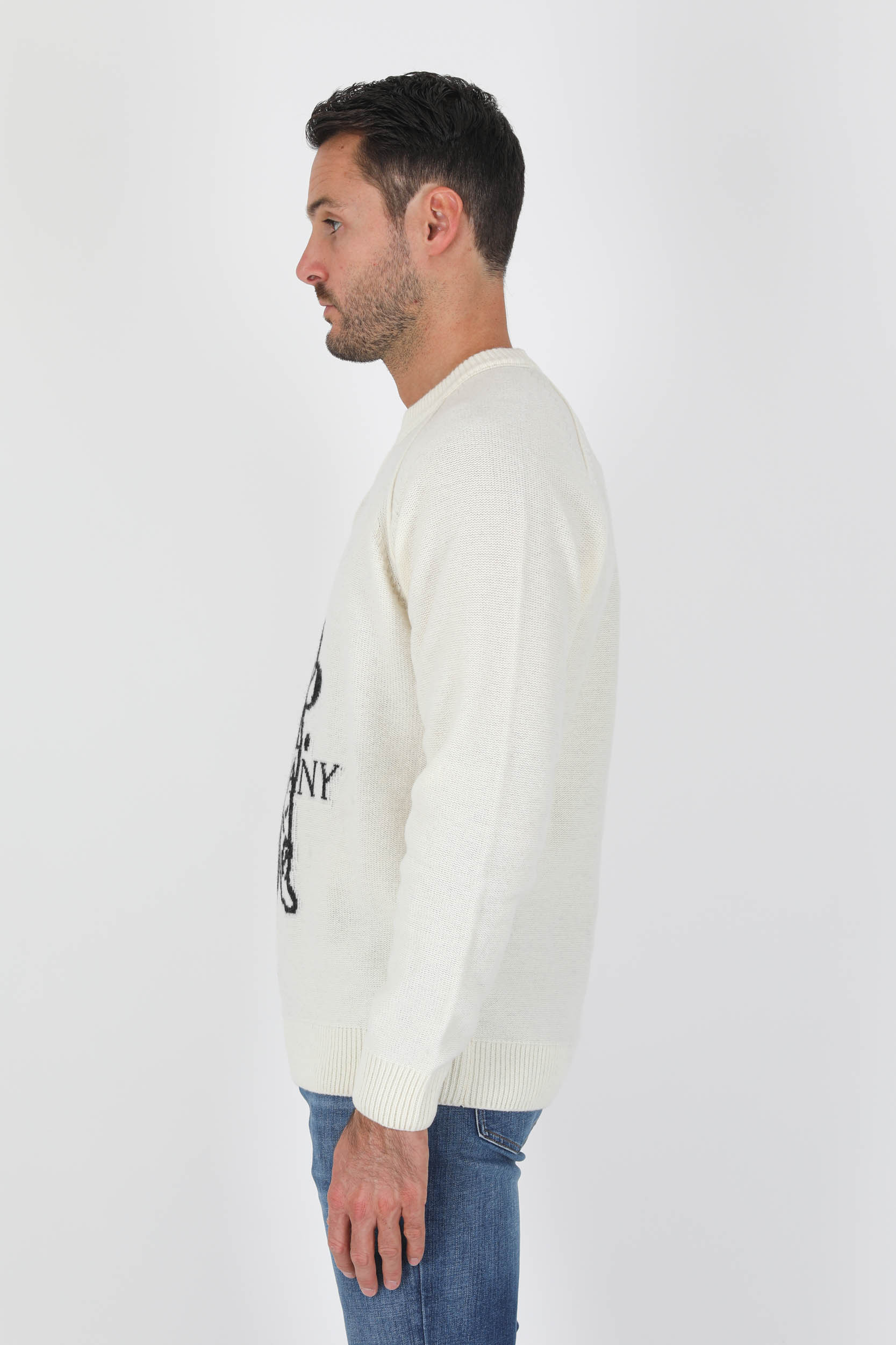 PULL EN LAINE C.P COMPANY BLANC LOGO N331A-103