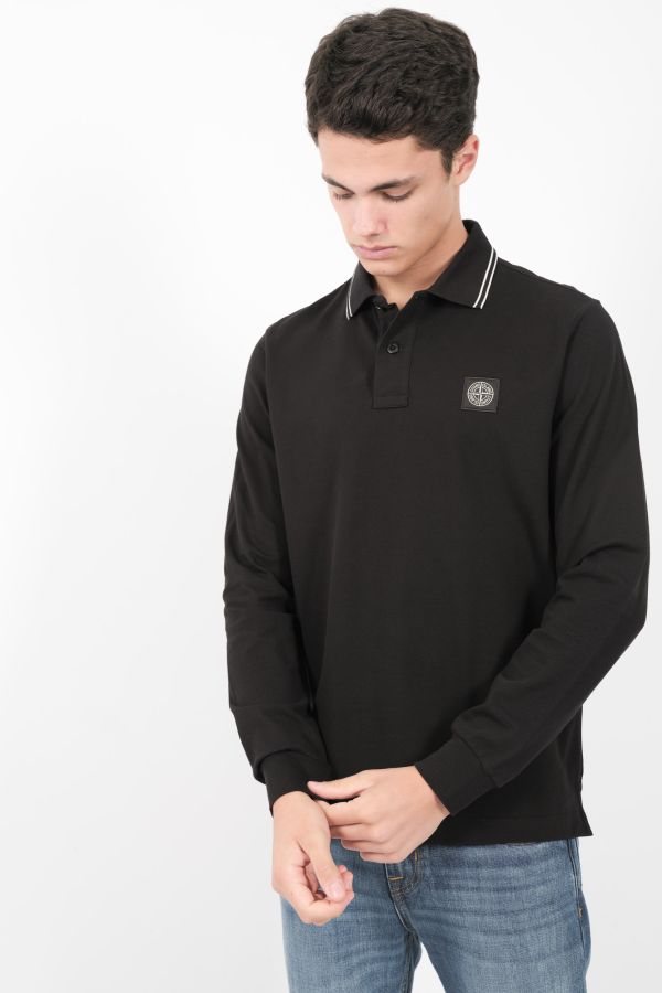 Produit POLO STONE ISLAND COL AVEC LISERE MANCHES LONGUES NOIR 81152SL18-A0029