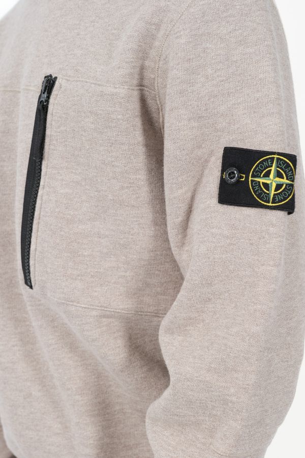 Produit SWEAT STONE ISLAND COL ROND COTON MOULINE AVEC ZIP BEIGE 811565338-V0094