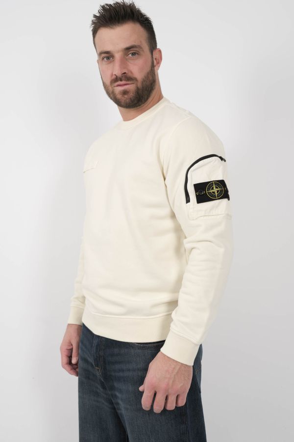 Produit SWEAT STONE ISLAND COL ROND POCHE MANCHE ECRU S156103S123-V0093