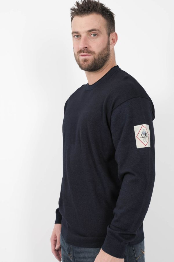 Produit PULL C.P COMPANY COL ROND LOGO BRODE MARINE N195A-886